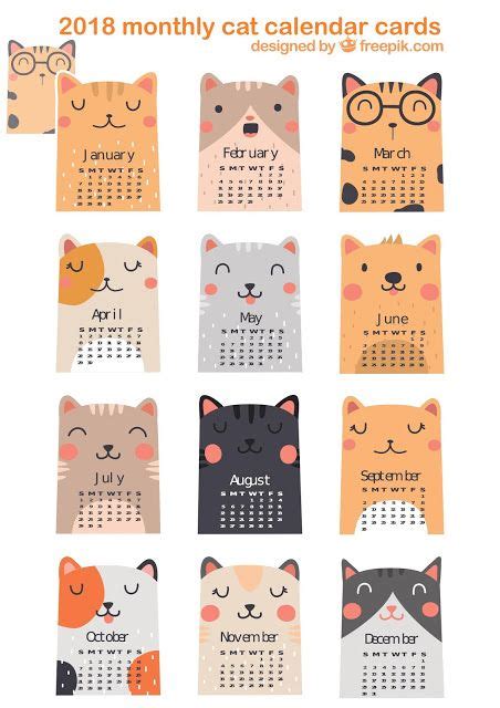 Free Cat Images: Free printable monthly cat calendar cards with the ...