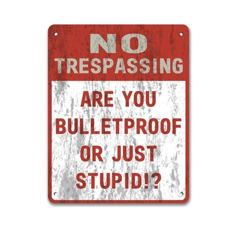 No Trespassing Are You Bulletproof or Just Stupid Metal | Etsy | Funny signs, Metal signs, Keep ...