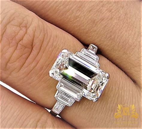 Emerald Cut &Tapered Baguette Cut Solitaire Engagement Ring 925 ...