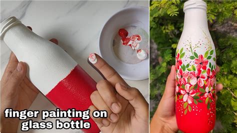 Beautiful red and white glass bottle painting idea. Easy glass bottle painting technique with ...