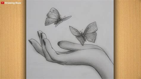 How to draw Butterfly in Hand with pencil sketch step by step | Butterfly drawing, Butterfly ...