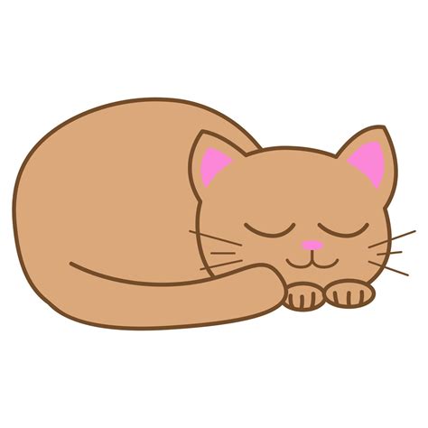 Funny cartoon sleeping cat, cute vector illustration in flat style. Beige cat. Smiling fat ...