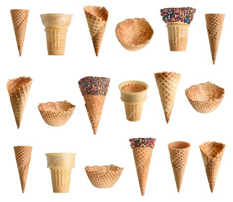 Premium Photo | Collection of ice cream cones with chocolate and sprinkles isolated on white ...