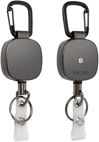 2 Pack Heavy Duty Retractable Badge Holder Reel, Will Well Metal ID Badge Holder with Belt Clip ...