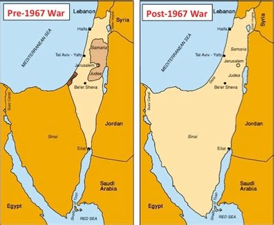 Map of the middle east before the Six-Day War and after