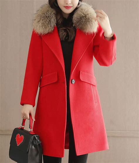 Women's Winter Wool Coat With Fur Collar - Jackets Creator