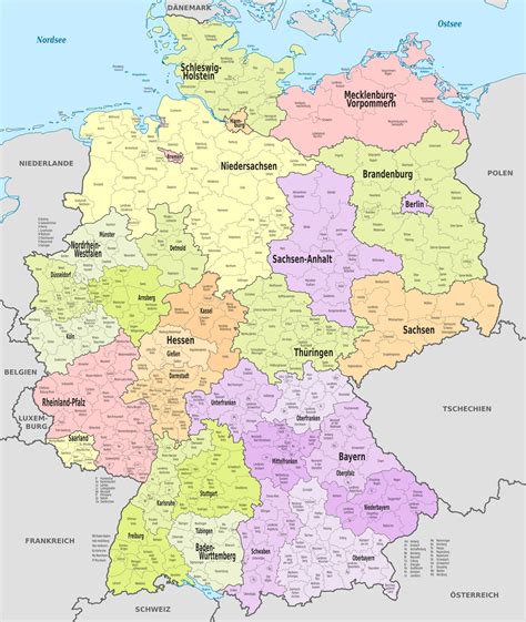 Germany districts map - Map of Germany district (Western Europe - Europe)