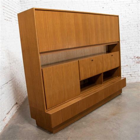 Mid Century Modern Teak Veneer German Shrunk Wall Unit Secretary Liquor ...