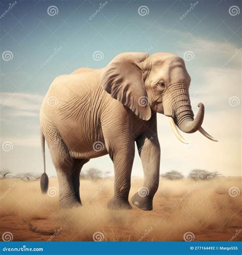 Old Elephant with Tusks Walks through a Sandy Desert Stock Illustration - Illustration of exotic ...