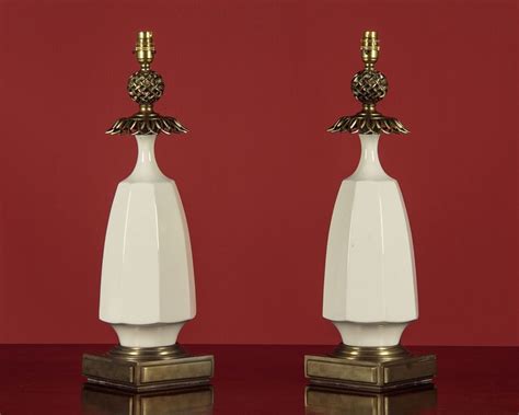 Pair of Porcelain & Brass Table Lamps c.1970 - Collinge Antiques