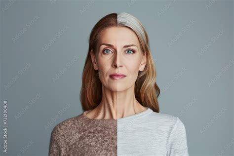 Aging responsible. Comparison young to old woman coming of age. Less Wrinkles, heart valve ...