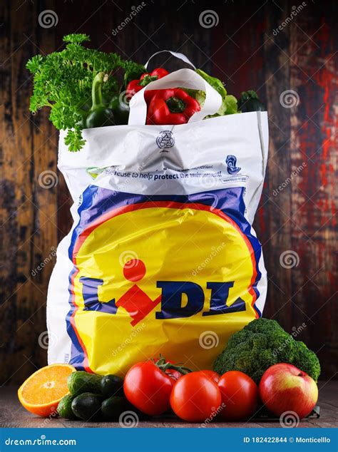 Original Lidl Plastic Shopping Bag and Products Editorial Stock Image - Image of fruit, shopping ...