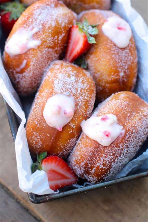 Strawberry Custard Filled Donuts - The Seaside Baker