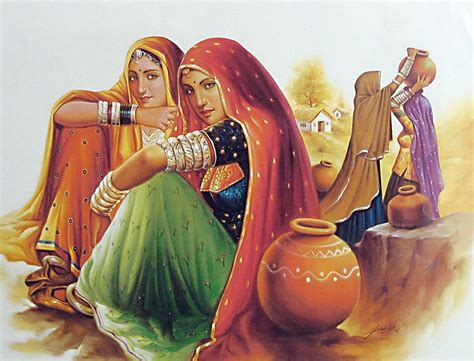 a painting of two women sitting next to each other with pots in front of them