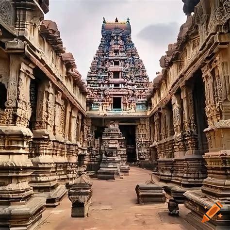 Tamil nadu temples with intricate architecture and carved columns on Craiyon