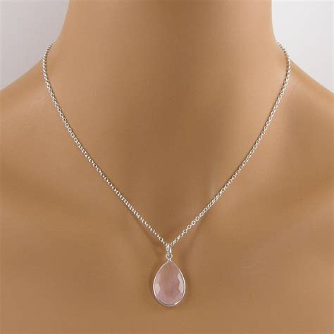 Rose Quartz Necklace, Rose Quartz Silver Teardrop Necklace