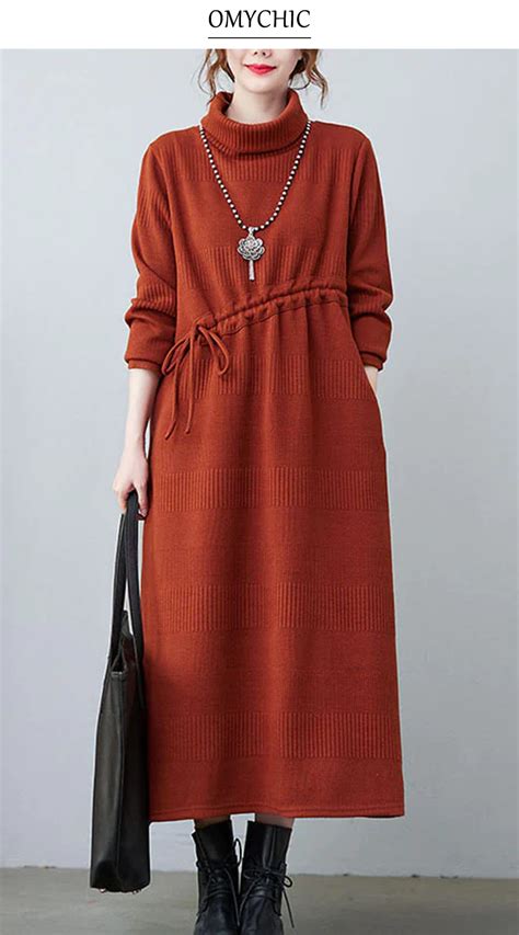 Caramel Drawstring Knit Loose Dresses Winter Sale