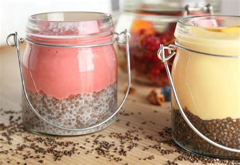 Premium Photo | Smoothies with chia seeds in jars on table