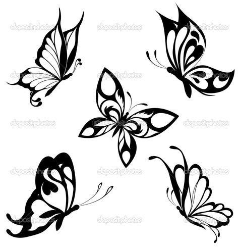Conjunto pretas borboletas brancas de uma tatuagem — Ilustração de Stock #4669772 White ...