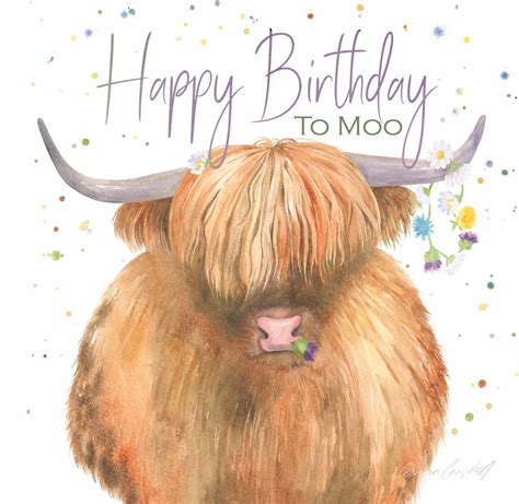 Highland Cow Pun Birthday Card Happy Birthday to Moo Heiland Coo ...