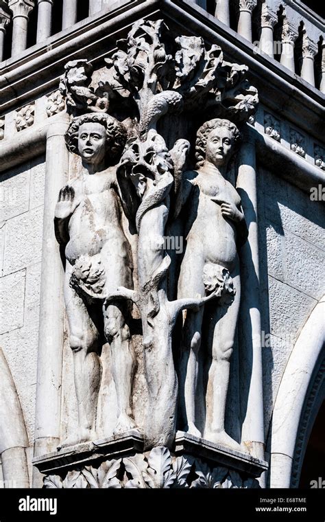 Detail of Antonio Rizzo's Adam and Eve sculpture on the Doge's Palace ...