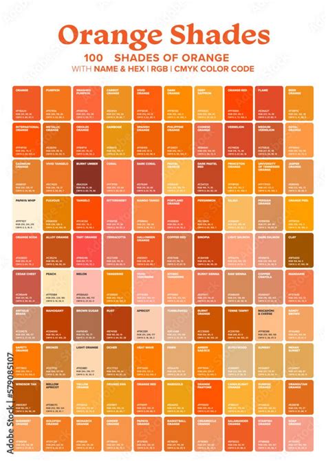 an orange shades poster with the names and colors for each color scheme ...