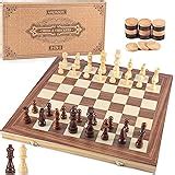 Amazon.com: AMEROUS 15 Inches Magnetic Wooden Chess & Checkers Set (2 ...