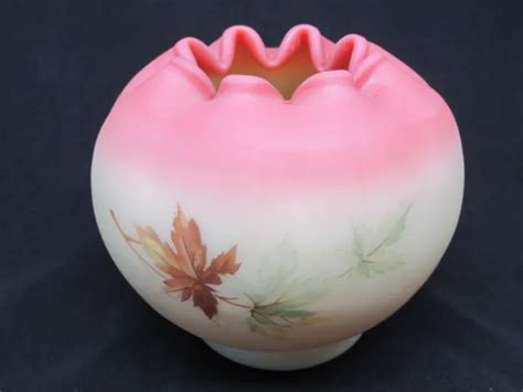 FENTON BURMESE ART Glass Vase Autumn Leaves Rose Bowl Satin Custard $39.99 - PicClick