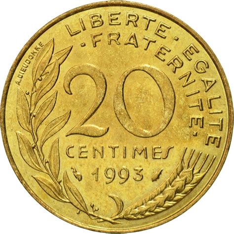 #433316 Monnaie, France, Marianne, 20 Centimes, 1993, Paris, SUP, Aluminum-Bronze : SUP, 20 ...