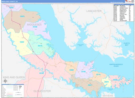 Middlesex County, VA Wall Map Color Cast Style by MarketMAPS - MapSales