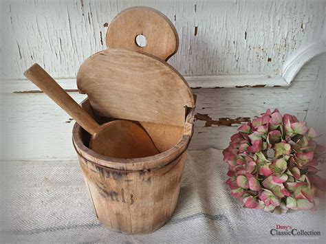 RARE wooden salt pot with spoon salt storage container | Etsy