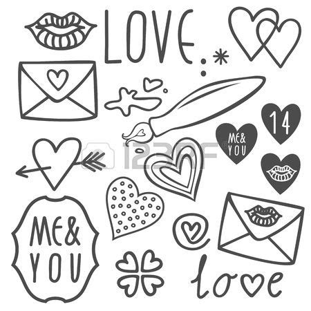 simple hand drawn gray love doodles isolated on white background ...