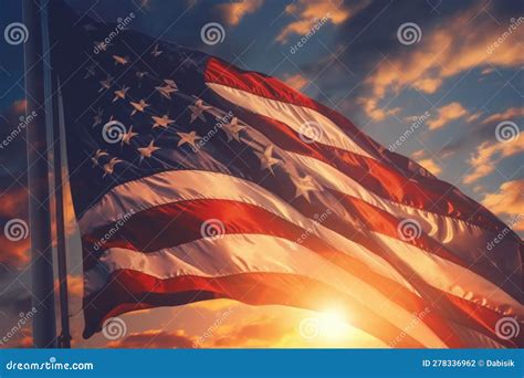 Waving USA Flag at Sunset Background. Generative AI Stock Photo - Image ...