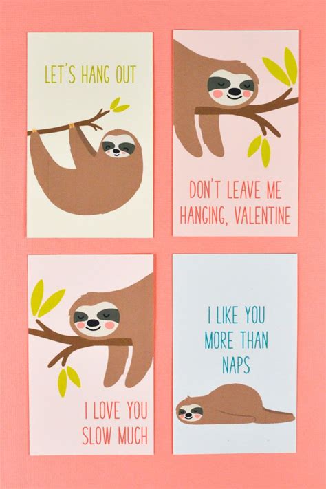 Free Printable Sloth Valentines for Kids | Valentines printables free ...