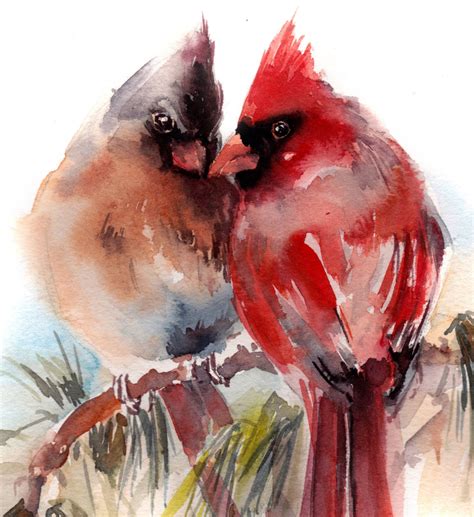 Cardinal Painting, Cardinal Birds Wall Fine Art Print, Watercolor Birds ...