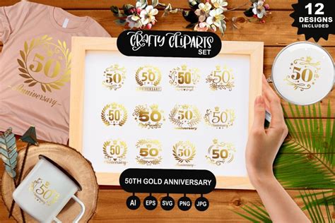 50th Gold Anniversary Clipart Set