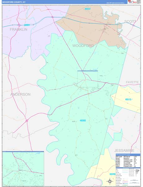 Woodford County, KY Wall Map Color Cast Style by MarketMAPS - MapSales