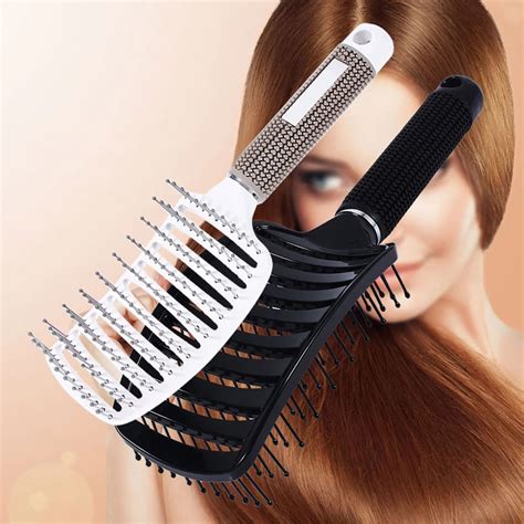 Antistatic Boar Bristle Hair Curve Brush For Hairstyling Heat Resistant Hair Scalp Massage Comb ...