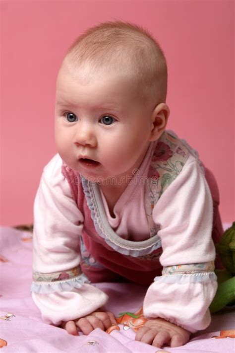 Little Baby Girl on Pink Background Stock Image - Image of laughing, lovely: 12298087