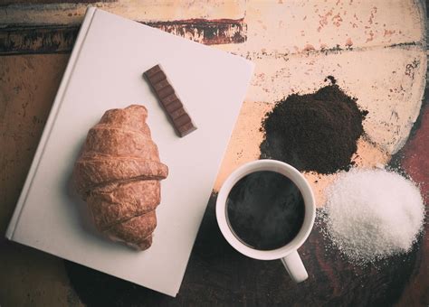 Free Images : book, coffee, cup, food, color, breakfast, croissant, chocolate, mug, snack ...