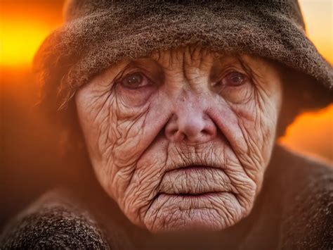 close up portrait bust of old woman sitting on fence, | Stable ...