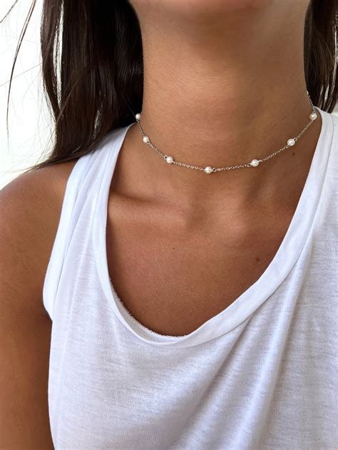 Sterling Silver Pearl Choker Necklace - Etsy