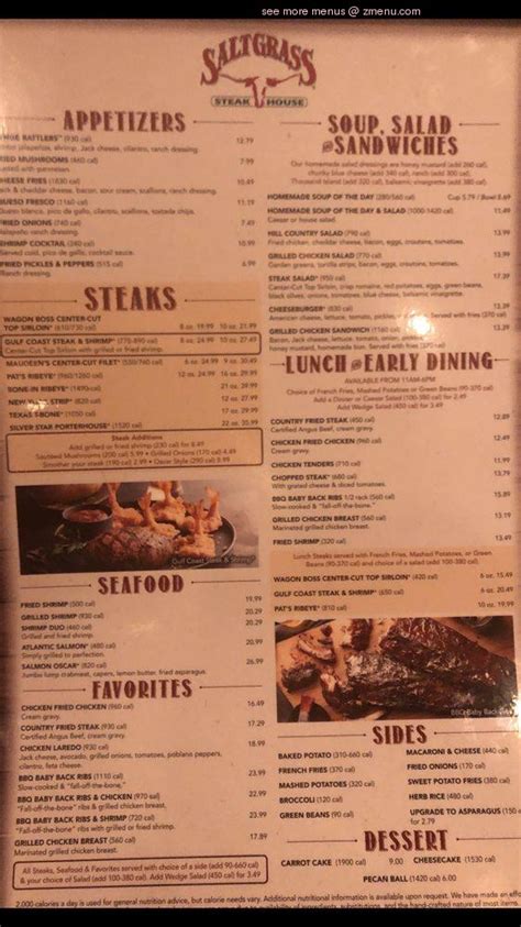 Menu at Saltgrass Steak House steakhouse, Bedford