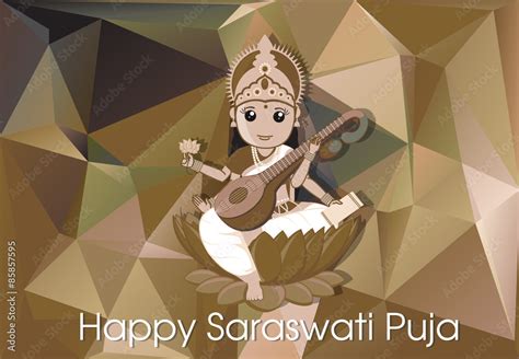 Happy Saraswati Puja - Invitation Card Vector Stock Vector | Adobe Stock