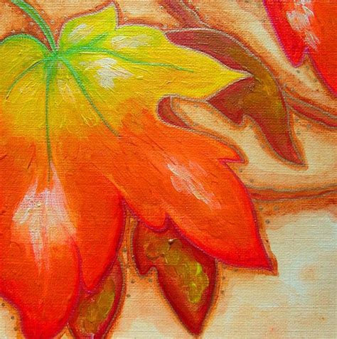 AUTUMN LEAVES ACRYLIC PAINTING 5" X 5" - by Cyra R. Cancel from