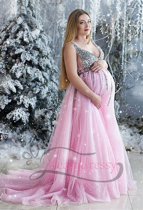 Gorgeous V Neck Pink Long Pregnant Dress from dreamdressy | Maternity dresses, Gorgeous dresses ...