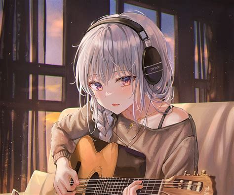 Anime, Girl, Guitar, Headphones, HD wallpaper | Peakpx