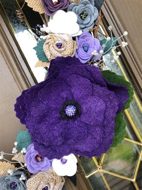 Purple Felt Poppy Wreath, Purple Felt Flower Wreath, Housewarming ...