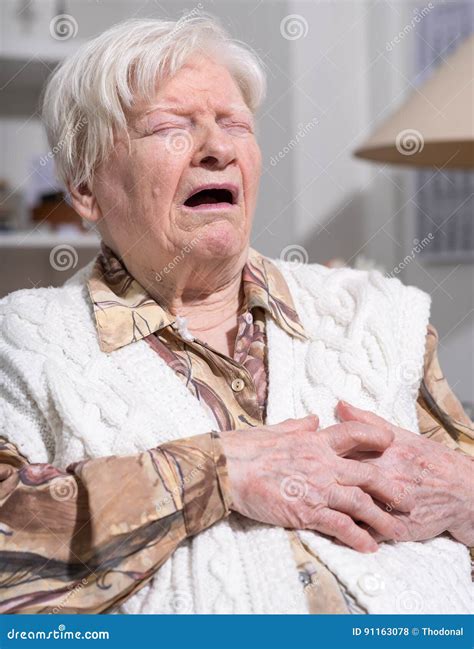 Senior Woman Suffering from Heart Attack Stock Photo - Image of chest, woman: 91163078