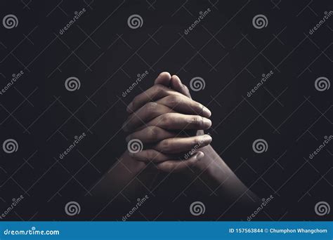 Praying Hands with Faith in Religion and Belief in God on Dark Background. Power of Hope or Love ...